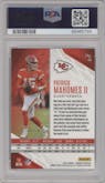 Patrick Mahomes II from the 2022 Panini Phoenix set featuring a Fire & Ice Lazer parallel graded by PSA and given an overall grade of 9.