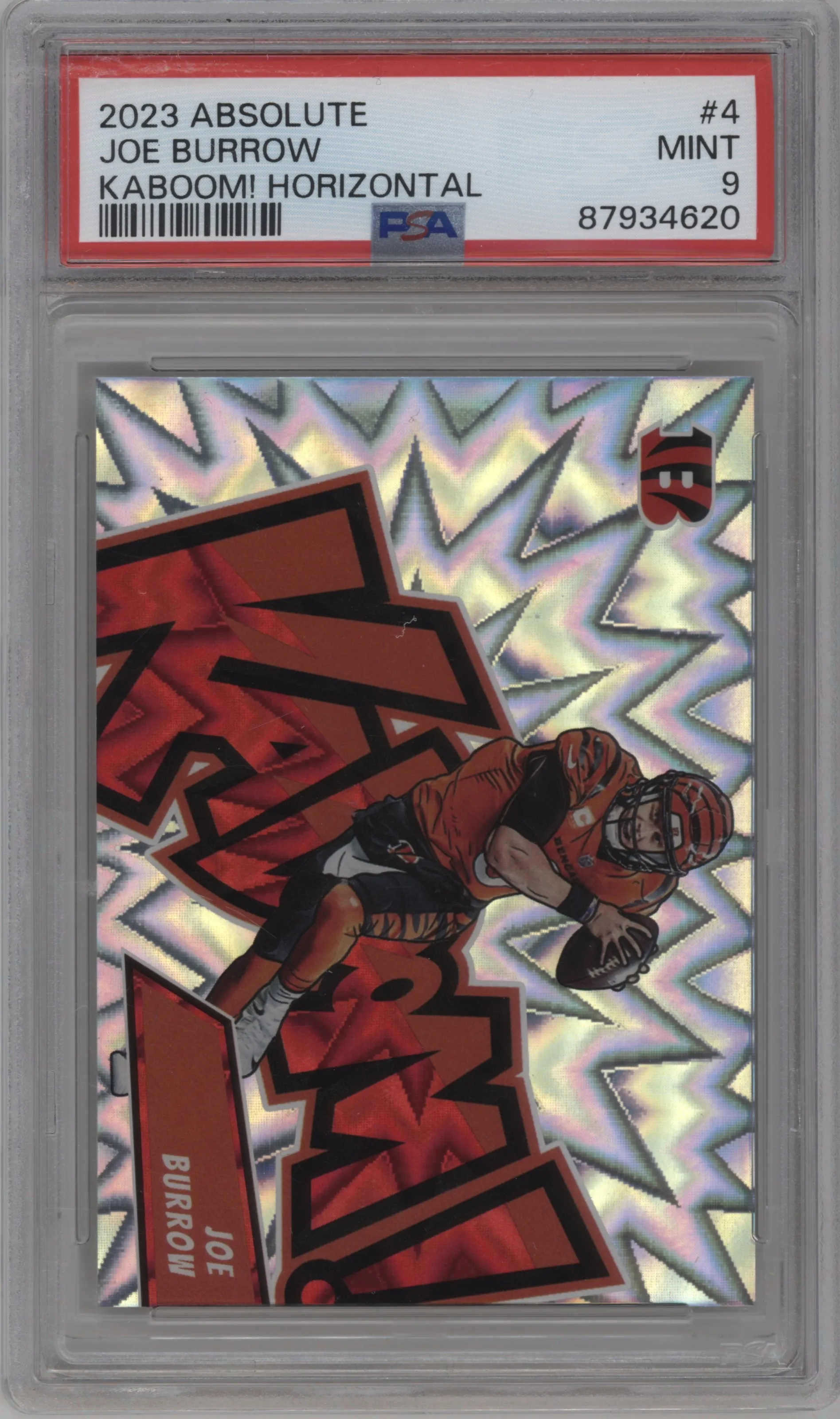 Joe Burrow from the 2023 Panini Absolute set graded by PSA and given an overall grade of 9.