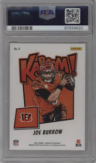 Joe Burrow from the 2023 Panini Absolute set graded by PSA and given an overall grade of 9.