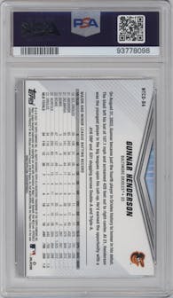 Gunnar Henderson from the 2023 Topps International Trading Card Day Promo Cards set graded by PSA and given an overall grade of 10.