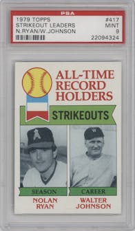 Nolan Ryan/Walter Johnson from the 1979 Topps set graded by PSA and given an overall grade of 9.