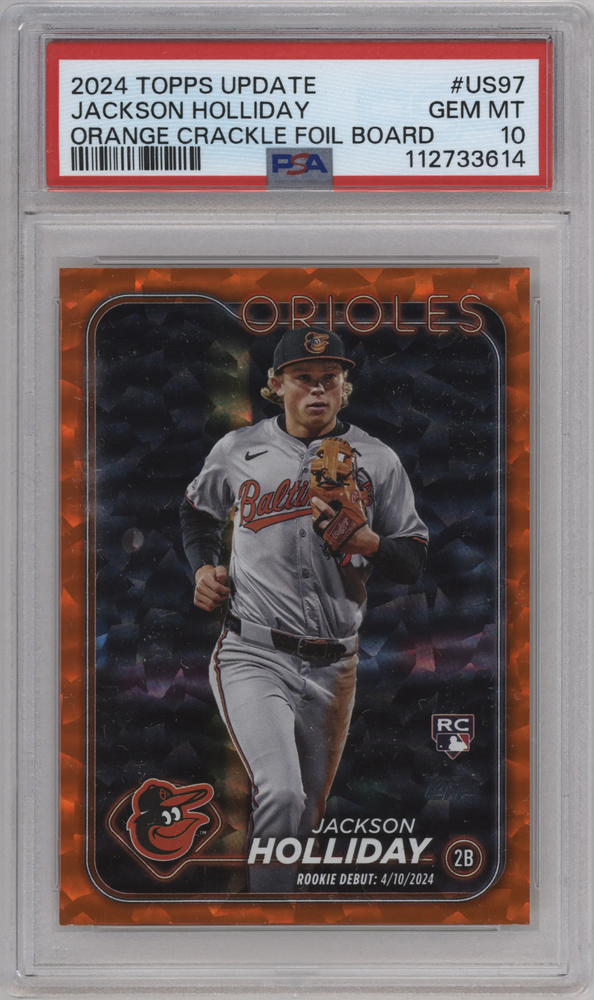 2024 Topps Update Jackson Holliday Orange Crackle Foilboard PSA 10