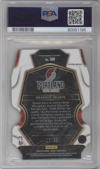 Shaedon Sharpe from the 2022-23 Panini Select set featuring a Die-Cut Tie-Dye parallel graded by PSA and given an overall grade of 9.