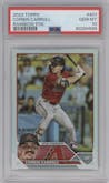 Corbin Carroll from the 2023 Topps Series 2 set featuring a Rainbow Foil parallel graded by PSA and given an overall grade of 10.