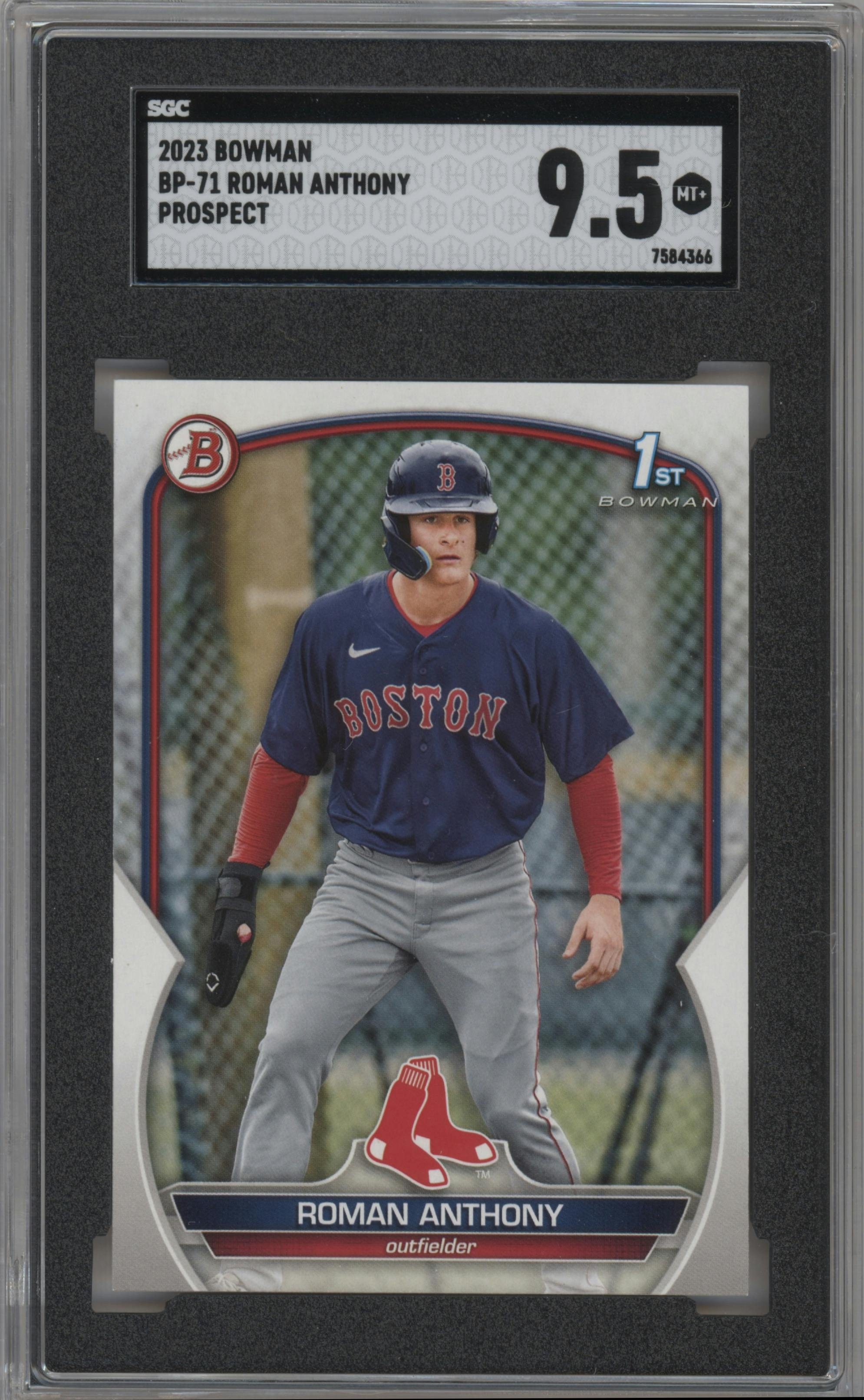 Roman Anthony from the 2023 Bowman  set graded by SGC and given an overall grade of 9.5.