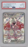 Charizard ex from the 2024 Pokemon SV set featuring a Paldean Fates Iron Treads ex Tin parallel graded by PSA and given an overall grade of 10.