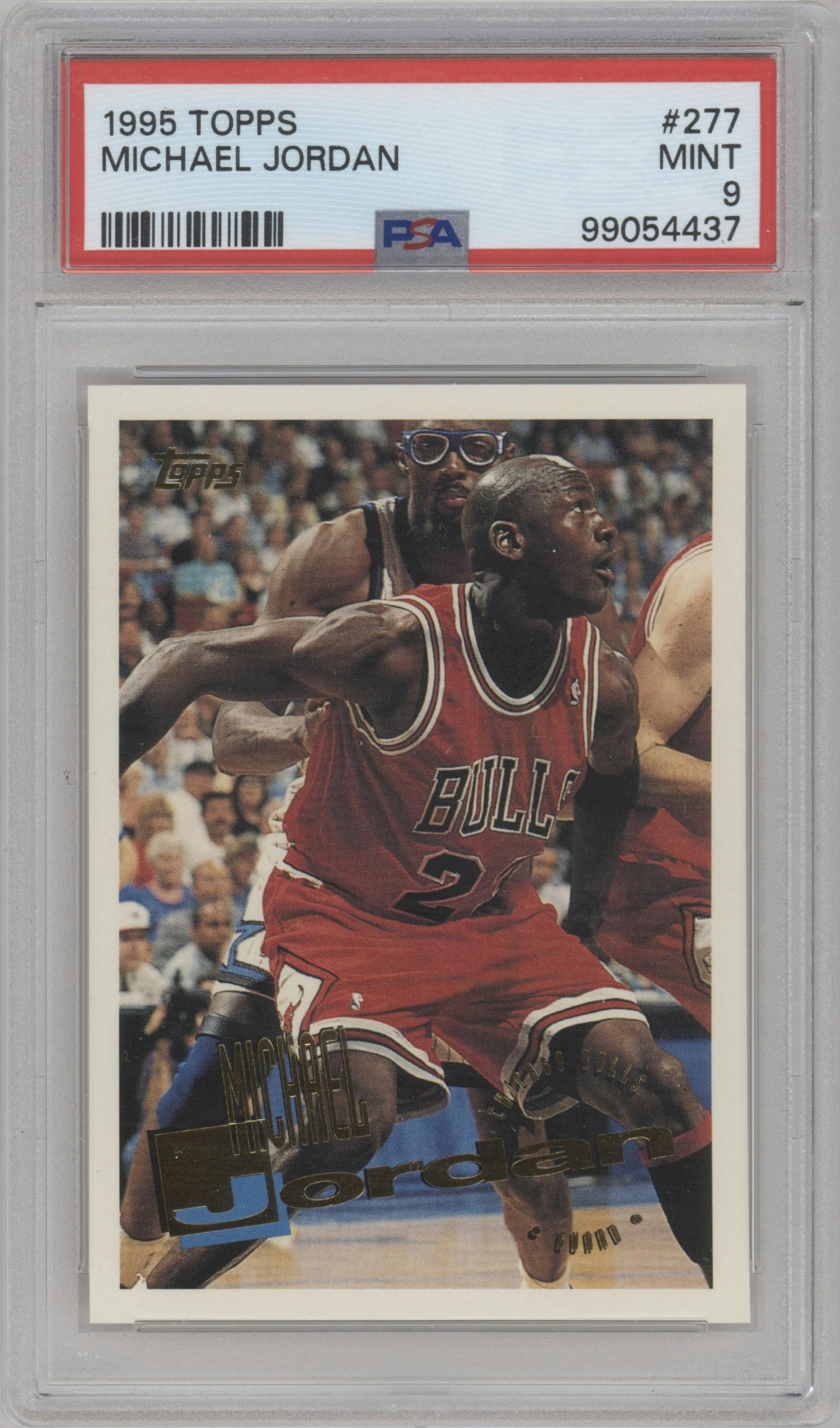 Michael Jordan from the 1995-96 Topps set graded by PSA and given an overall grade of 9.