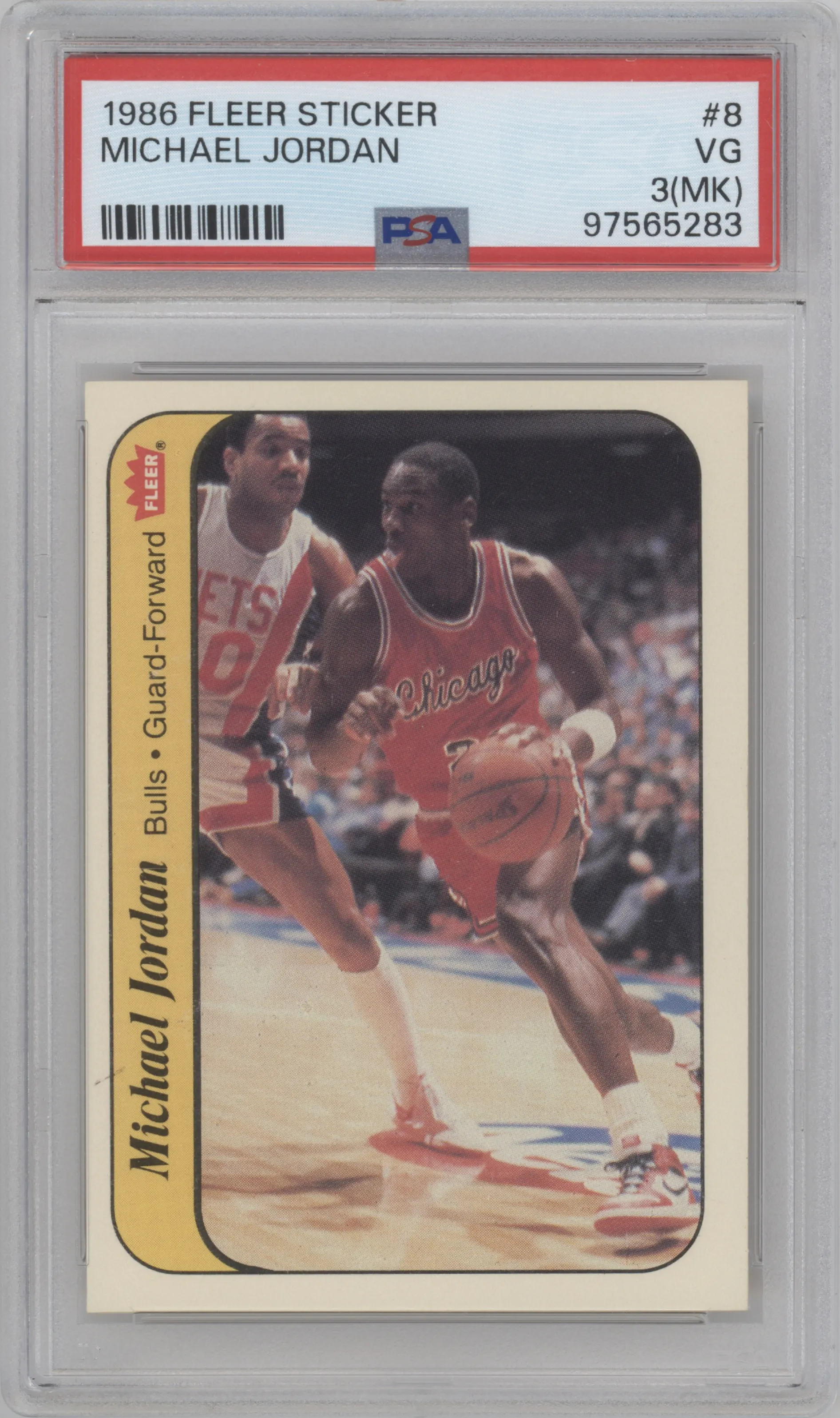 1986 Fleer Stickers Michael Jordan PSA VERY GOOD 3 #8 PSA 3