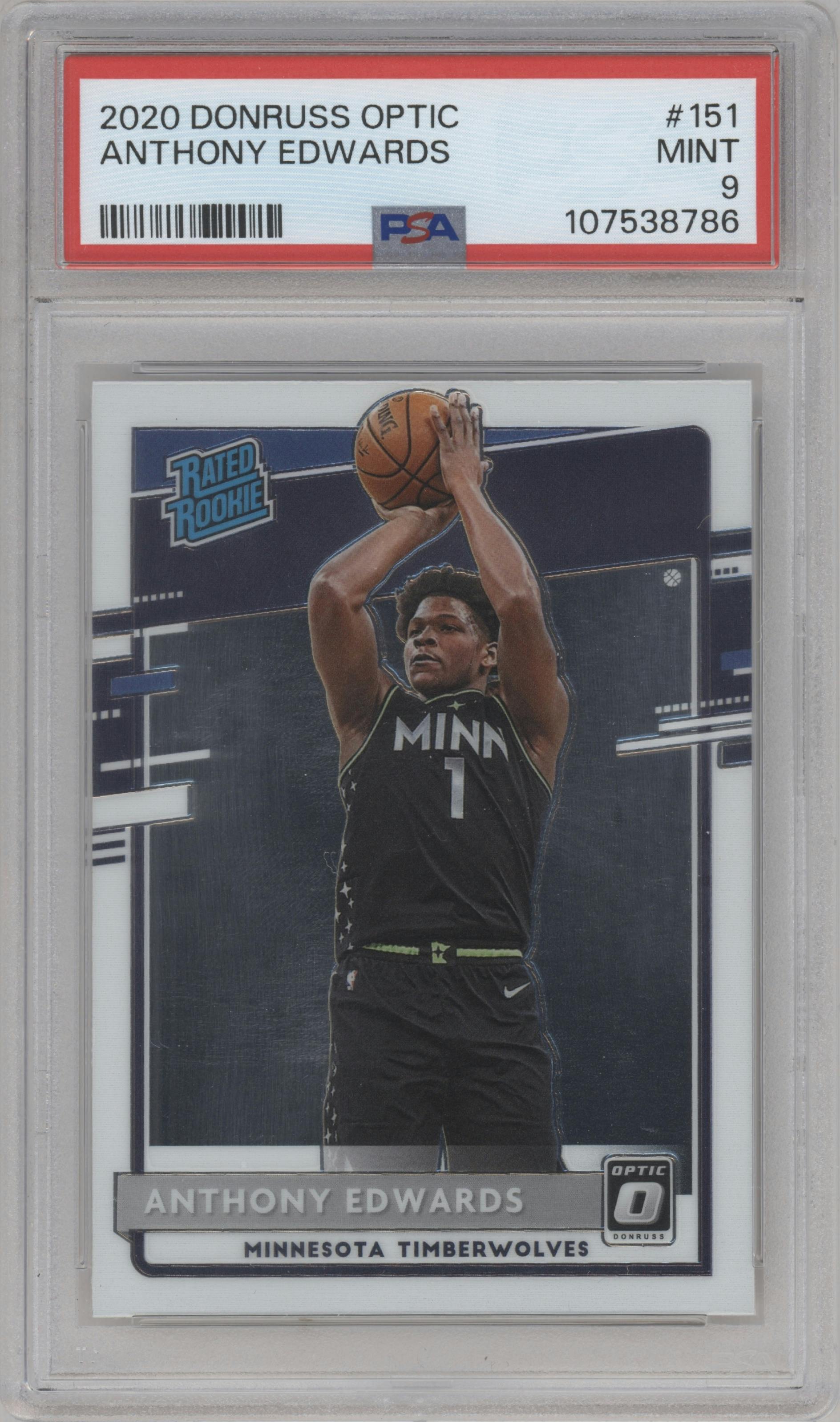 Anthony Edwards from the 2020-21 Panini Donruss Optic set graded by PSA and given an overall grade of 9.