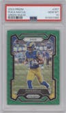 Puka Nacua from the 2023 Panini Prizm set featuring a Green Wave  parallel graded by PSA and given an overall grade of 10.
