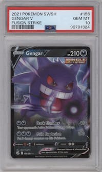 Gengar V from the 2021 Pokemon SWSH set graded by PSA and given an overall grade of 10.