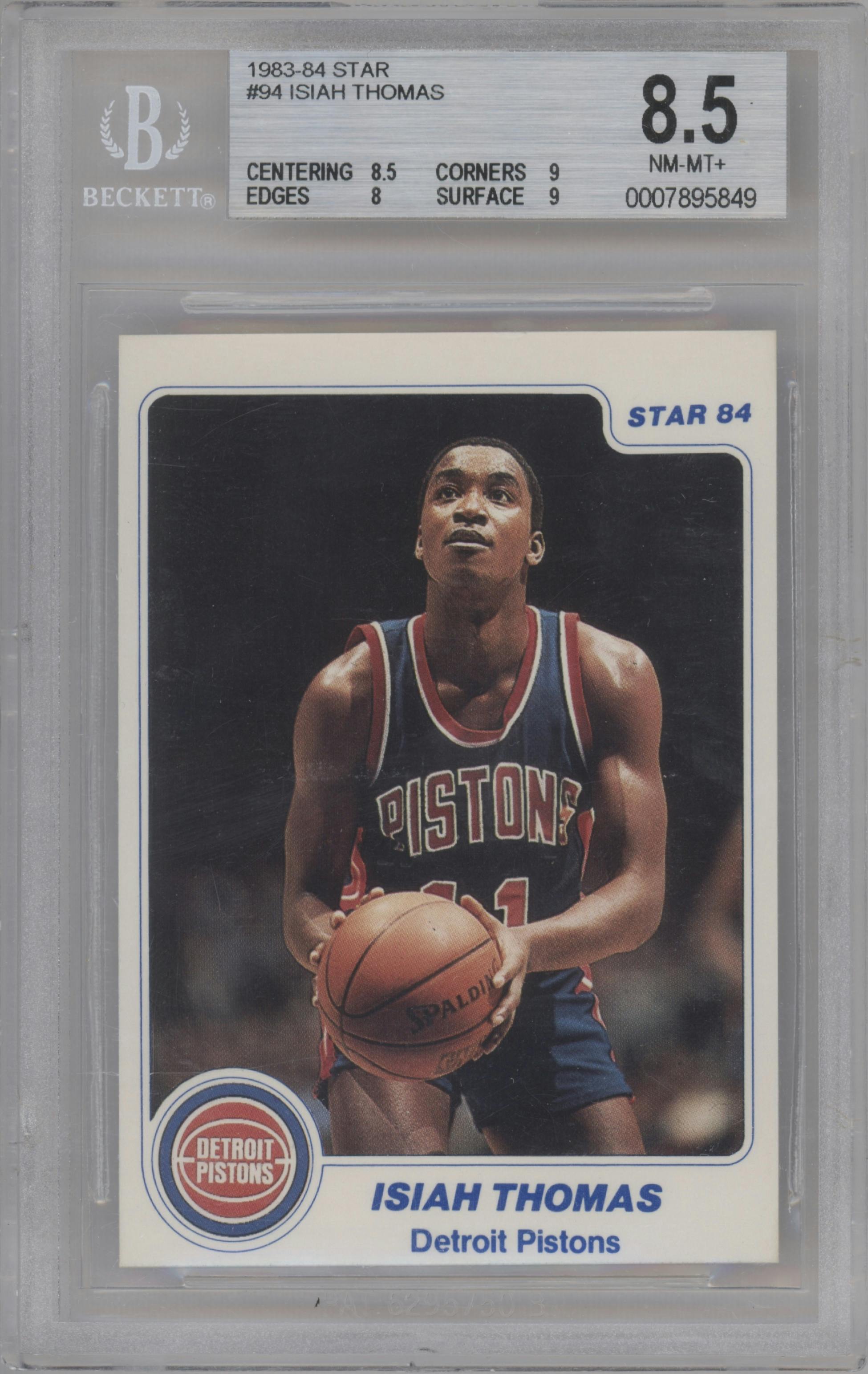Isiah Thomas from the 1983-84 Star set graded by Beckett and given an overall grade of 8.5.