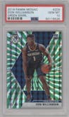 Zion Williamson  from the 2019-20 Panini Mosaic  set featuring a Green Swirl parallel graded by PSA and given an overall grade of 10.
