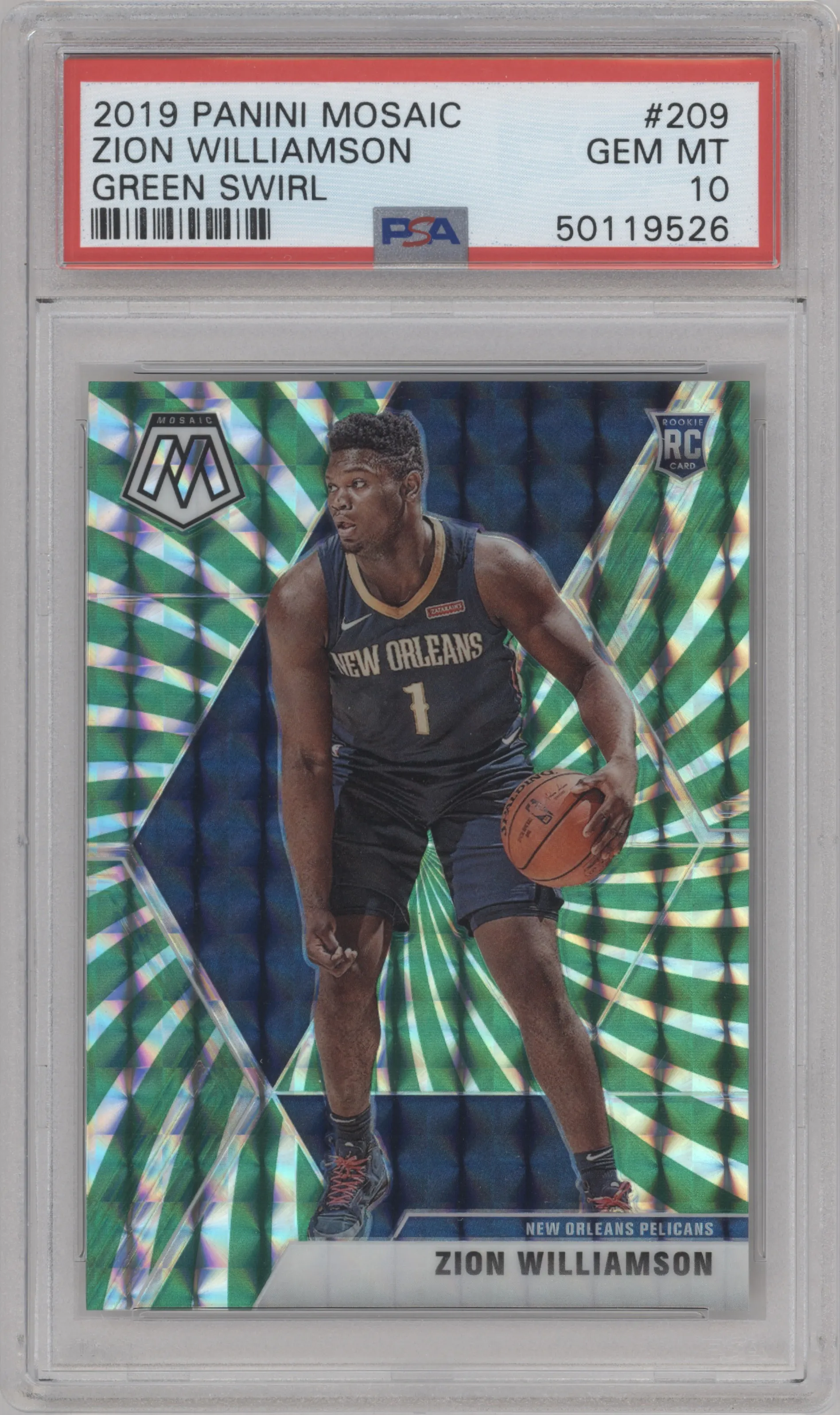2019 Panini Mosaic Zion Williamson Green Swirl #209 PSA 10
