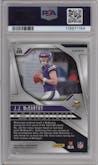J.J. McCarthy from the 2024 Panini Prizm set featuring a Red/White/Blue Prizm parallel graded by PSA and given an overall grade of 10.