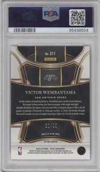 Victor Wembanyama from the 2023-24 Panini Select  set featuring a Blue Flash parallel graded by PSA and given an overall grade of 9.