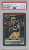 Jordan Love from the 2020 Panini Donruss set featuring a Red & Green parallel graded by PSA and given an overall grade of 10.