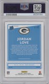 Jordan Love from the 2020 Panini Donruss set featuring a Red & Green parallel graded by PSA and given an overall grade of 10.