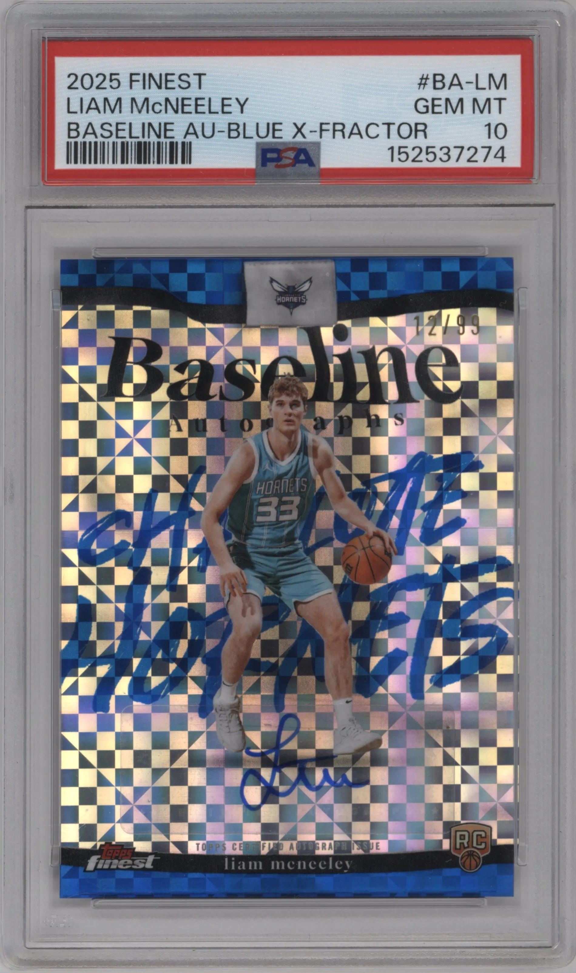 2025 Finest Baseline Auto Liam McNeeley Blue X-Fractor #BA-LM PSA 10