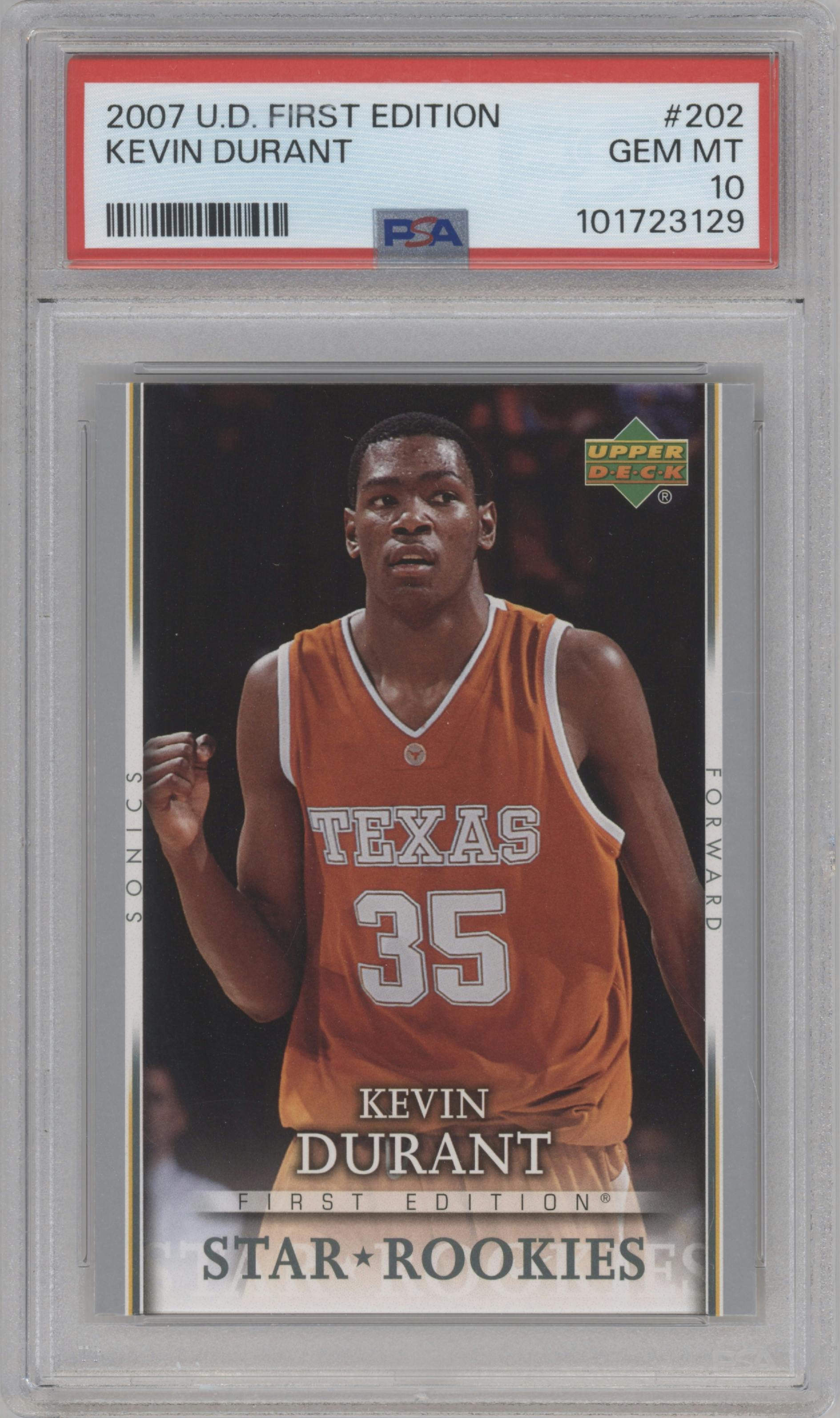 Kevin Durant from the 2007-08 Upper Deck First Edition set graded by PSA and given an overall grade of 10.