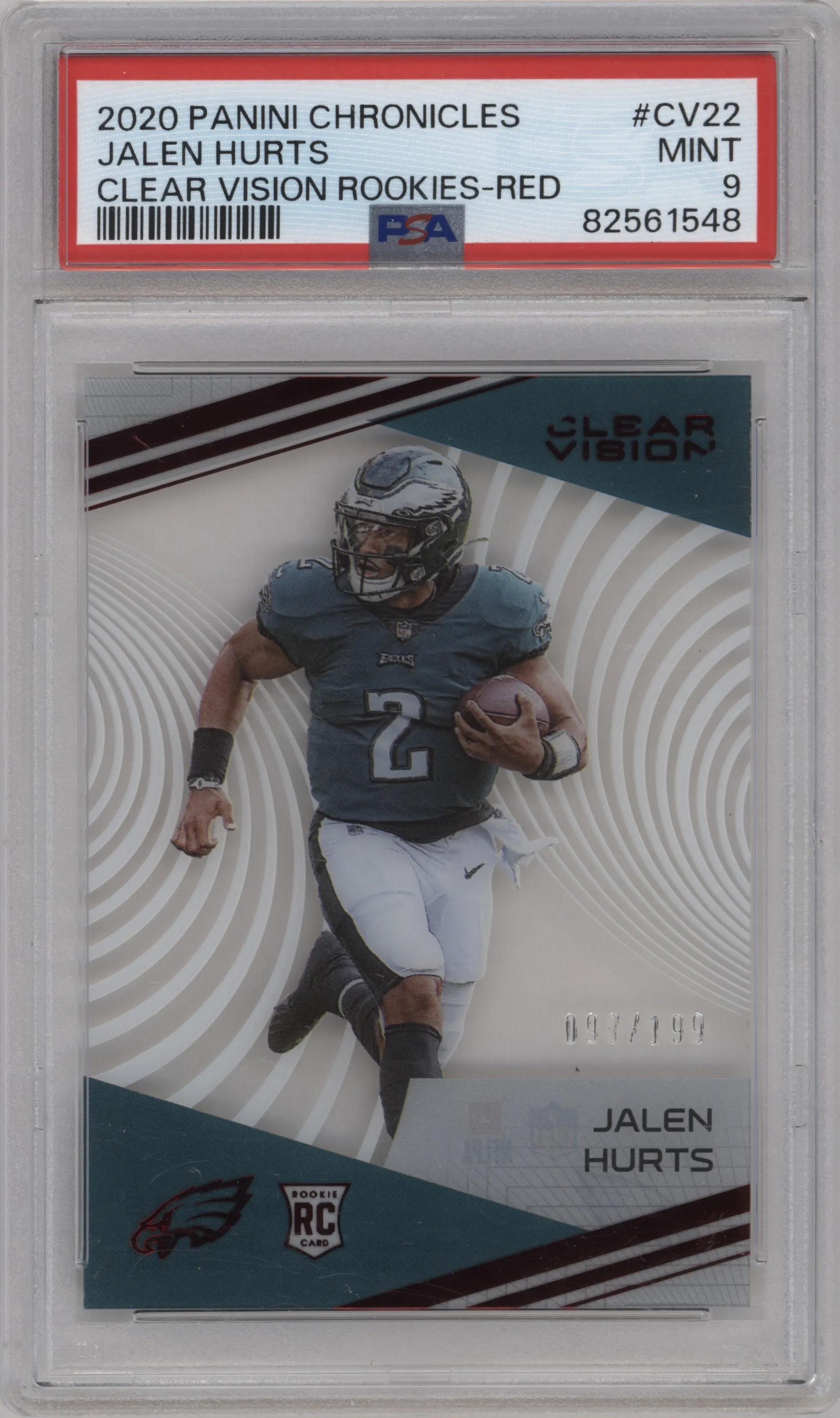 2020 Panini Chronicles Clear Vision Jalen Hurts Red #CV-22 PSA 9