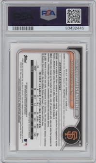 Carson Whisenhunt from the 2024 Bowman set featuring a HTA Choice parallel graded by PSA and given an overall grade of 10.