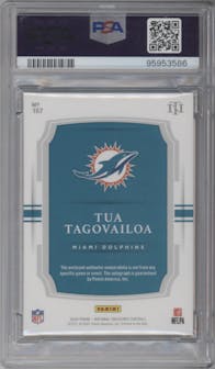 Tua Tagovailoa from the 2020 Panini National Treasures set graded by PSA and given an overall grade of 9.