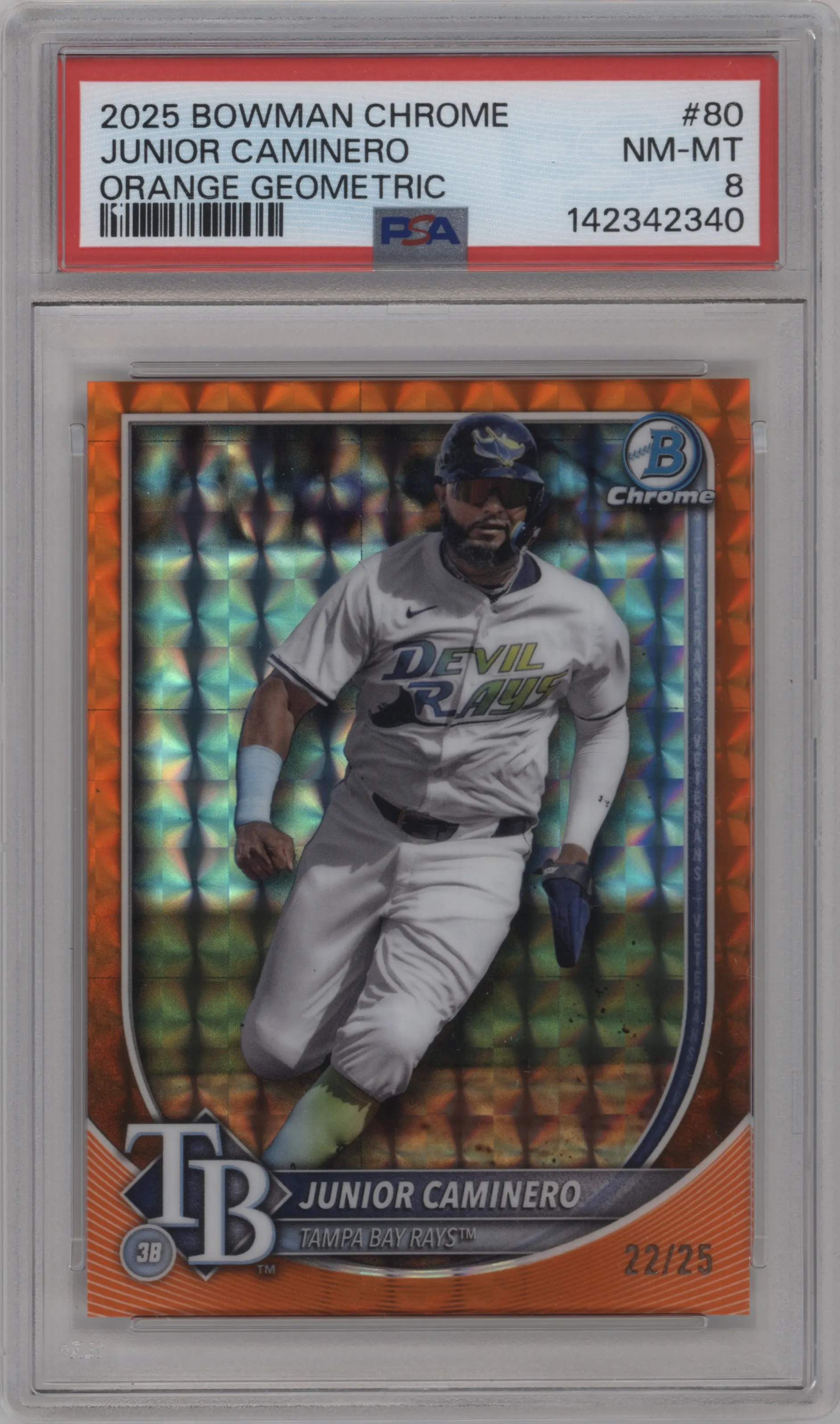 2025 Bowman Chrome Junior Caminero Orange Geometric #80 PSA 8