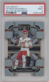 Patrick Mahomes II from the 2023 Panini Select set featuring a Die-Cut Silver  parallel graded by PSA and given an overall grade of 9.
