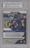 Lamar Jackson from the 2018 Panini Prizm set graded by Beckett and given an overall grade of 9.