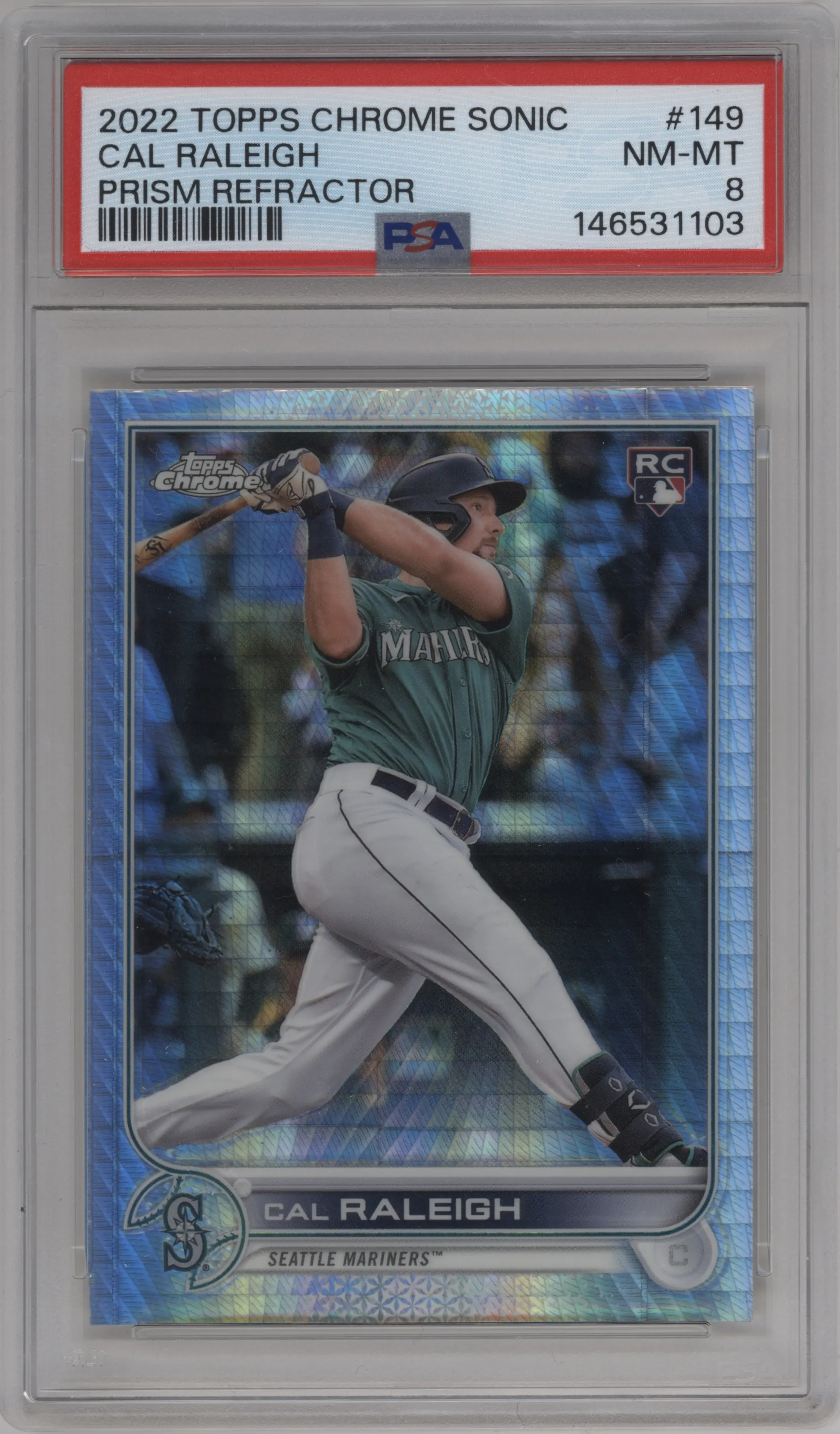 2022 Topps Chrome Sonic Cal Raleigh Prism PSA 8