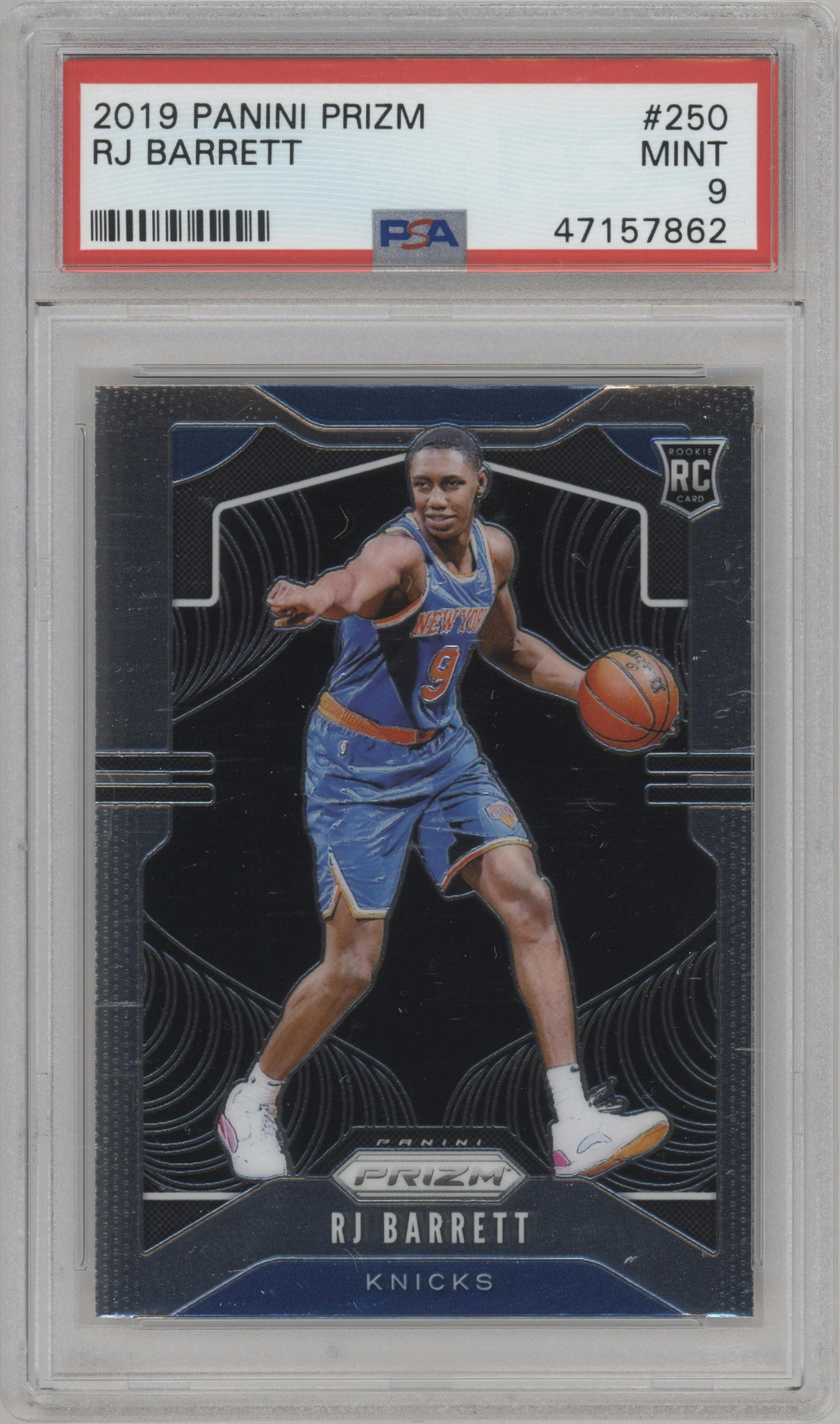 RJ Barrett from the 2019-20 Panini Prizm set graded by PSA and given an overall grade of 9.