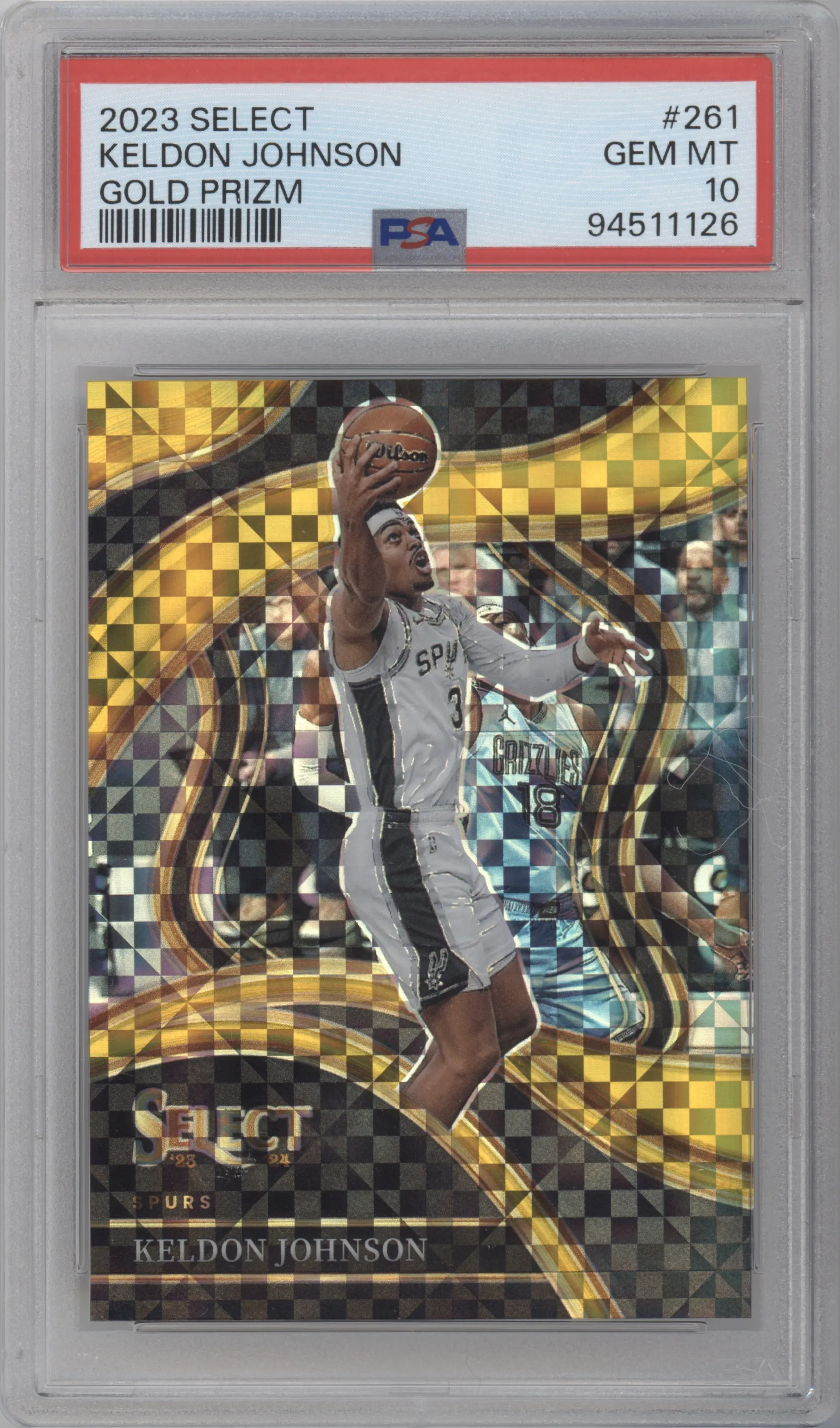 2023 Panini Select Courtside Keldon Johnson Gold Prizm PSA 10