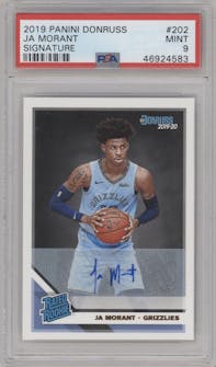 Ja Morant from the 2019-20 Panini Donruss set graded by PSA and given an overall grade of 9.