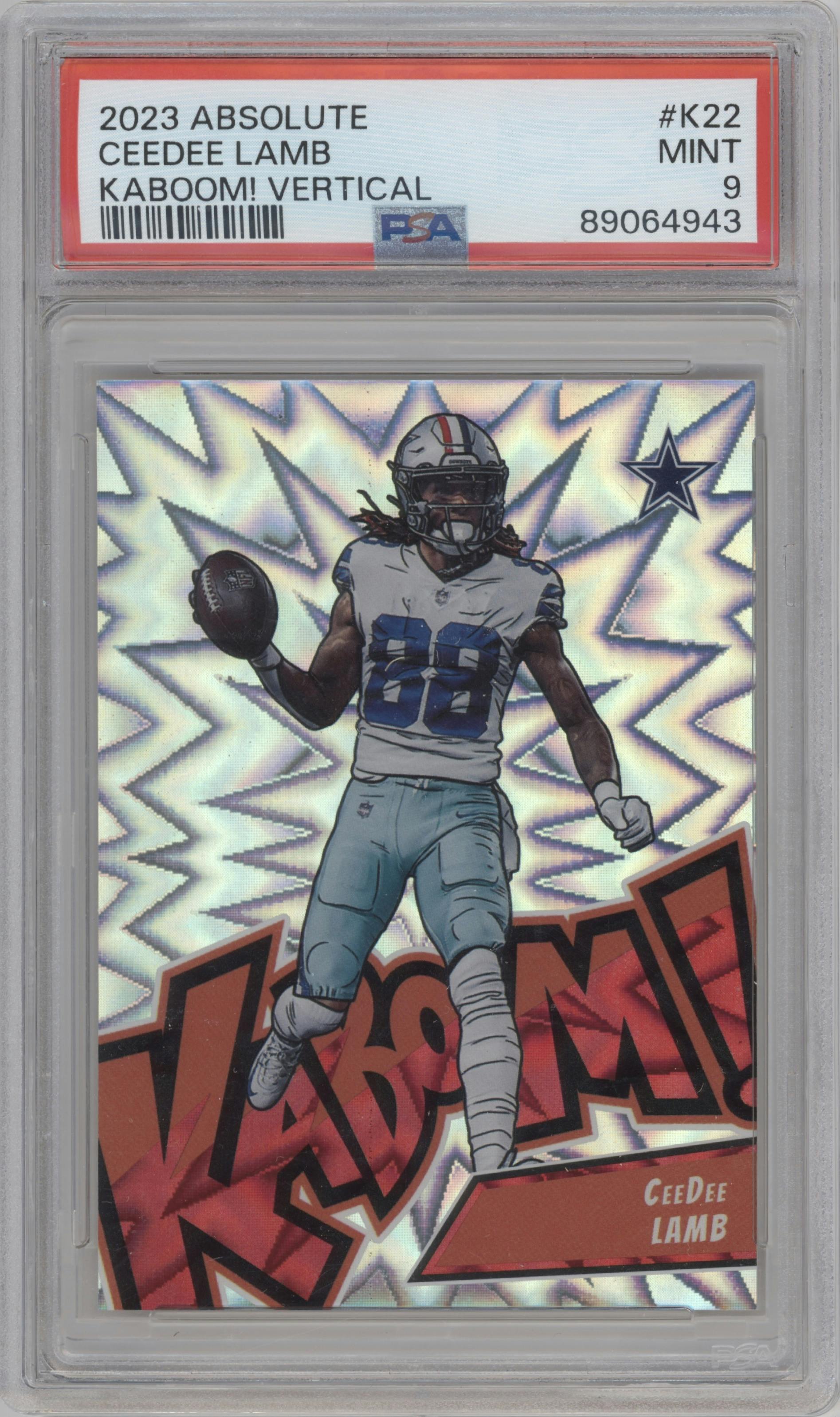 CeeDee Lamb from the 2023 Panini Absolute set graded by PSA and given an overall grade of 9.