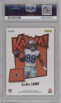 CeeDee Lamb from the 2023 Panini Absolute set graded by PSA and given an overall grade of 9.