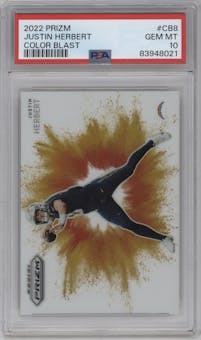 Justin Herbert from the 2022 Panini Prizm set graded by PSA and given an overall grade of 10.
