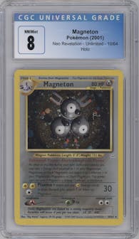 Magneton from the 2001 Pokemon Neo Genesis set graded by CSG and given an overall grade of 8.