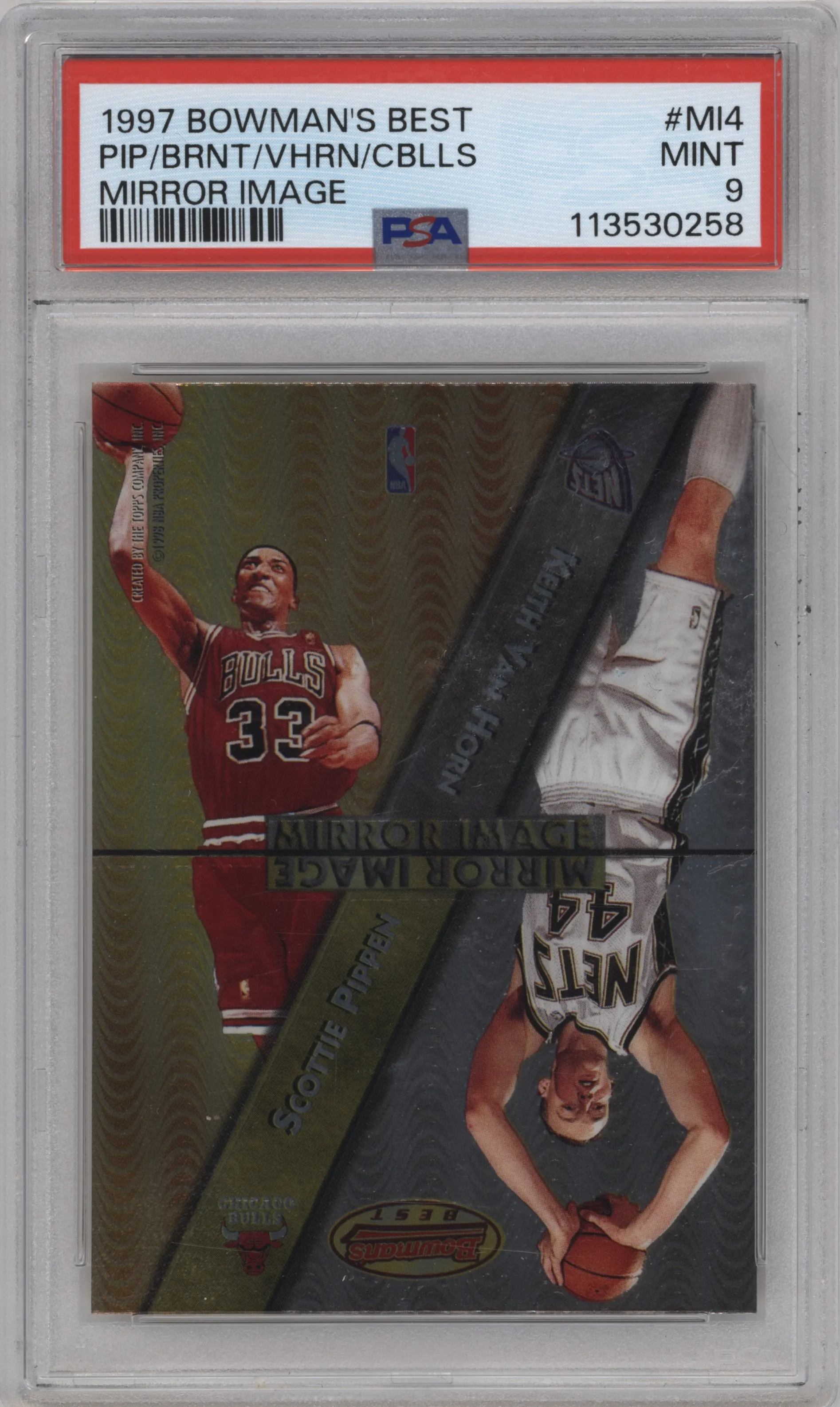 1997 Bowman's Best Mirror Image Scottie Pippen/Keith Van Horn/Kobe Bryant/Cedric Ceballos PSA 9