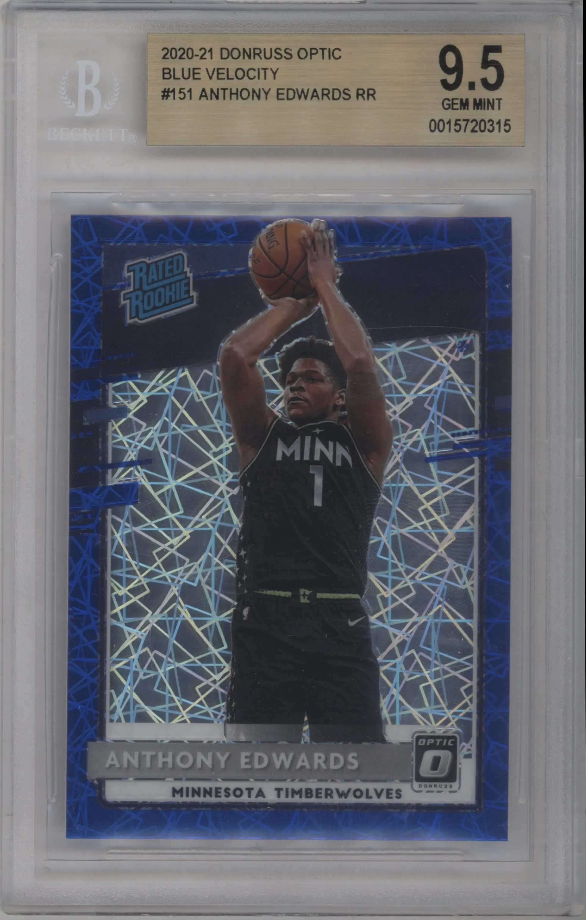 2020 Panini Donruss Optic Rated Rookie Anthony Edwards Blue Velocity BGS 9.5