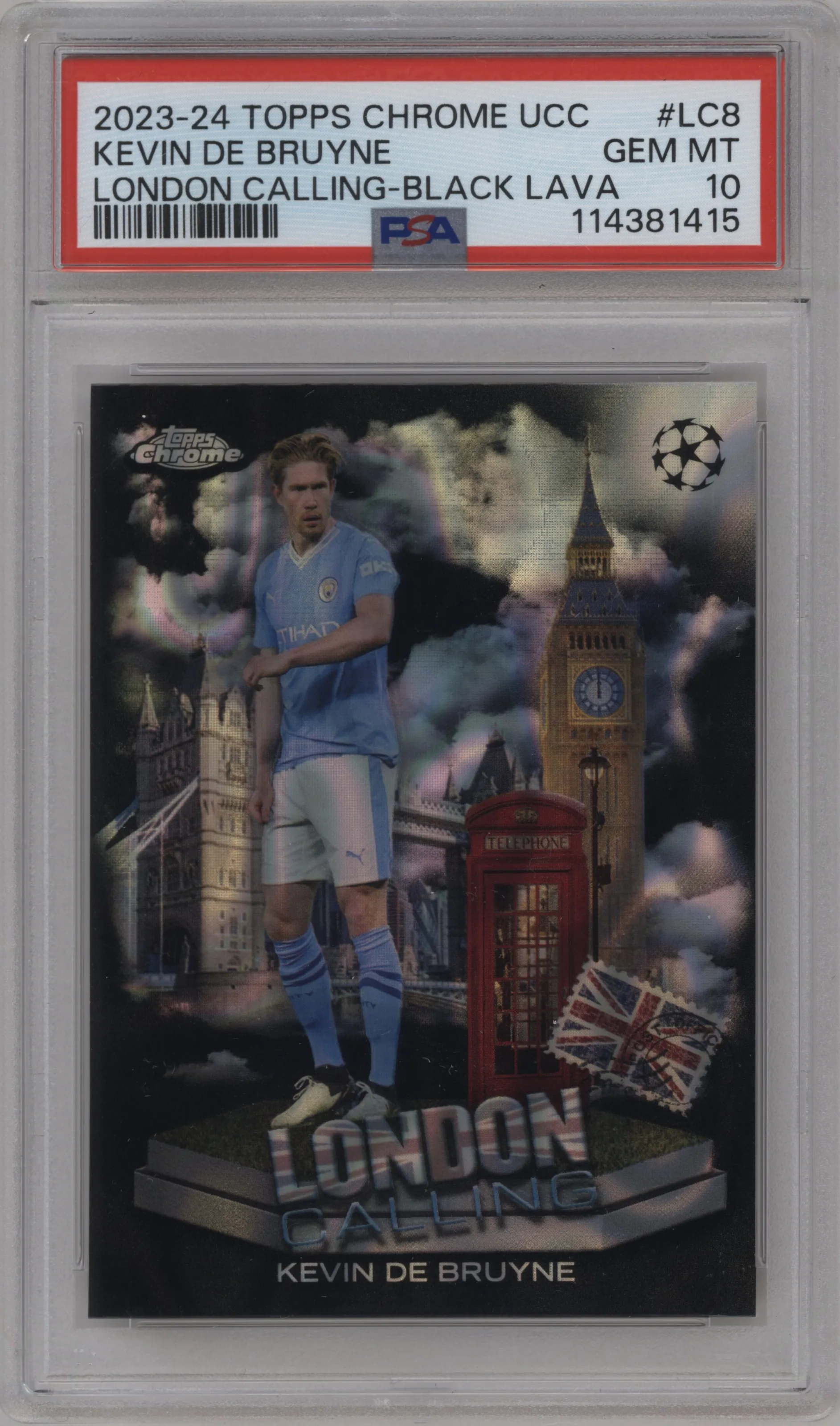 2023 Topps Chrome UEFA Club Competitions London Calling Kevin De Bruyne Black Lava Refractor #LC-8 PSA 10