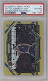 Victor Wembanyama from the 2023-24 Panini Prizm Draft Picks set featuring a Gold Prizm parallel graded by PSA and given an overall grade of 10.