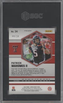 Patrick Mahomes II from the 2022 Panini Mosaic Draft Picks set featuring a Gold Mosaic  parallel graded by SGC and given an overall grade of 9.
