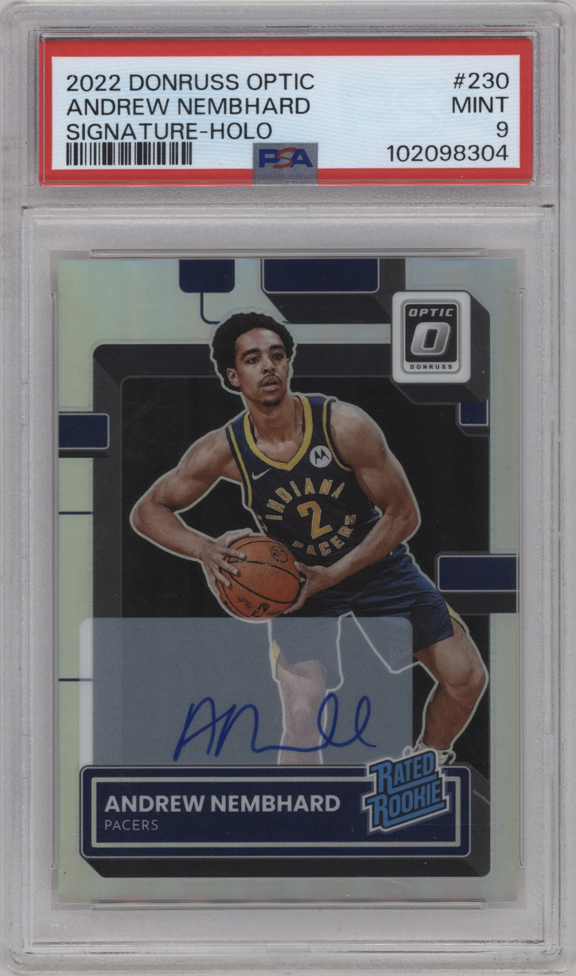 2022 Panini Donruss Optic Rtd.Rke.Sig. Andrew Nembhard Holo PSA 9