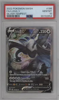 Lugia V from the 2022 Pokemon SWSH set graded by PSA and given an overall grade of 10.