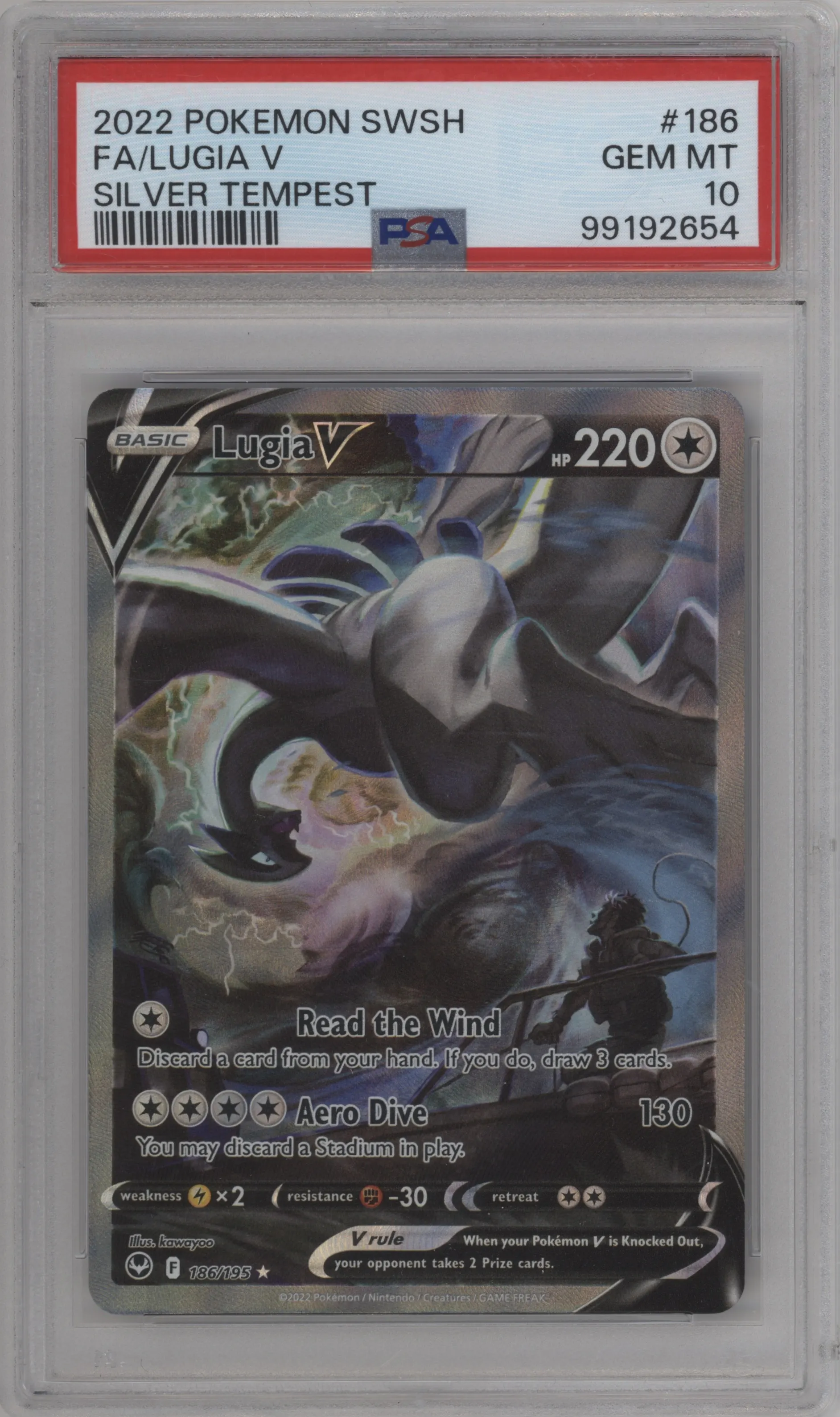 Lugia V from the 2022 Pokemon SWSH set graded by PSA and given an overall grade of 10.