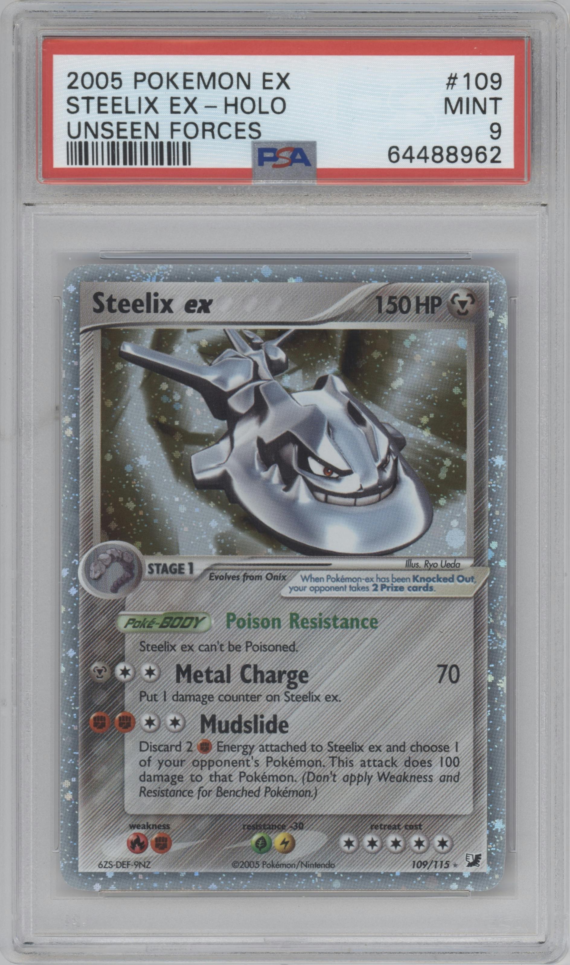 Steelix ex from the 2005 Pokemon EX set graded by PSA and given an overall grade of 9.