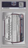 Wyatt Langford from the 2023 Bowman Draft set featuring a Blue Wave Refractor parallel graded by PSA and given an overall grade of 10.