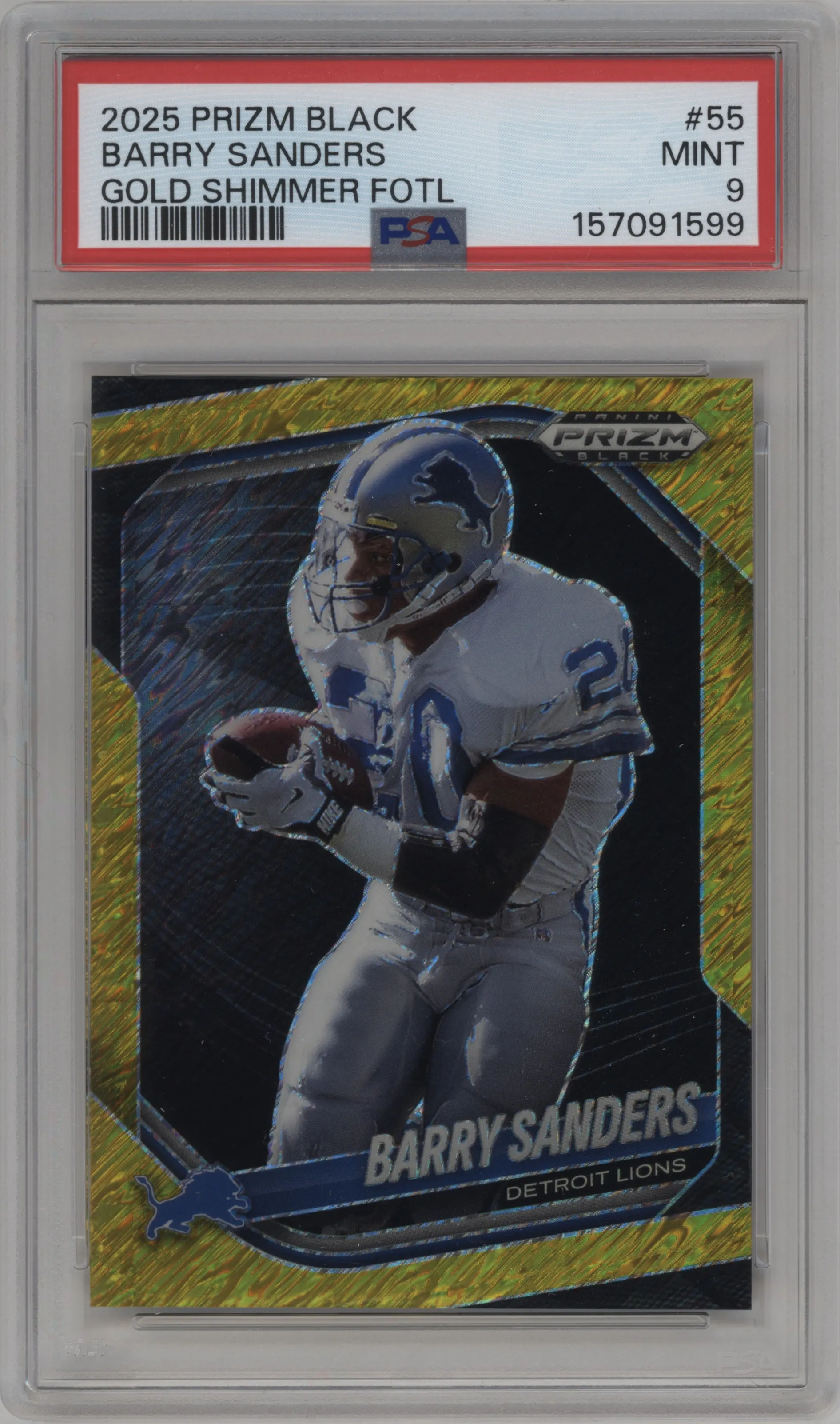 2025 Panini Prizm Black Barry Sanders Gold Shimmer #55 PSA 9