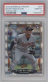 Manny Machado from the 2013 Bowman Chrome set featuring a X-Fractor parallel graded by PSA and given an overall grade of 10.